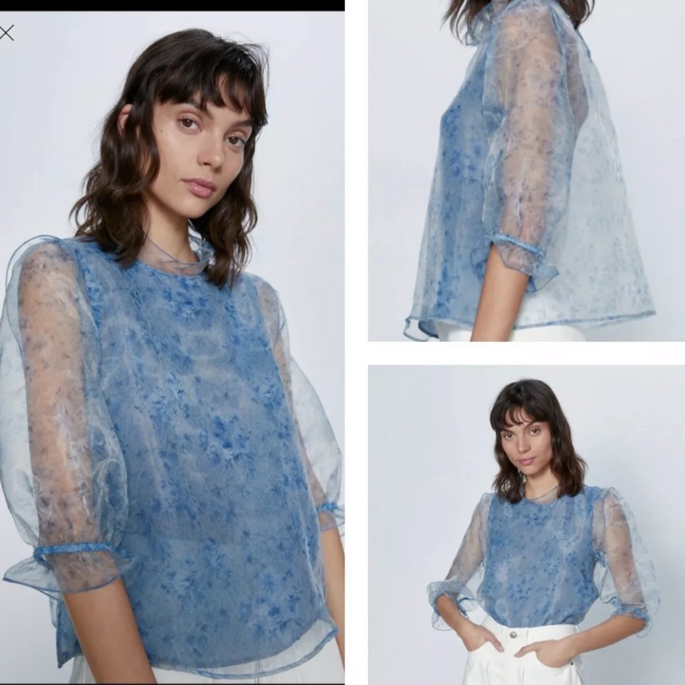 Zara printed organza blouse
